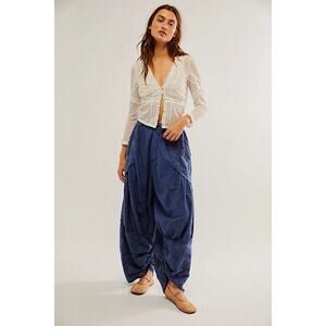 New FREE PEOPLE Easy Love Embroidered Pull-On Pants $228 MEDIUM Midnight Rain